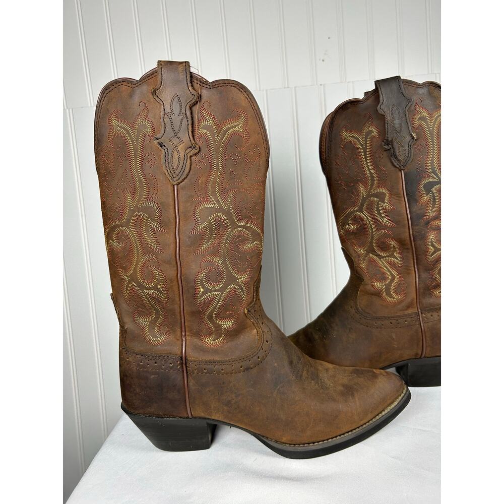 Justin Leather Cowboy western women’s leather suede Boots Embroidered Size 7.5. - Picture 6 of 7